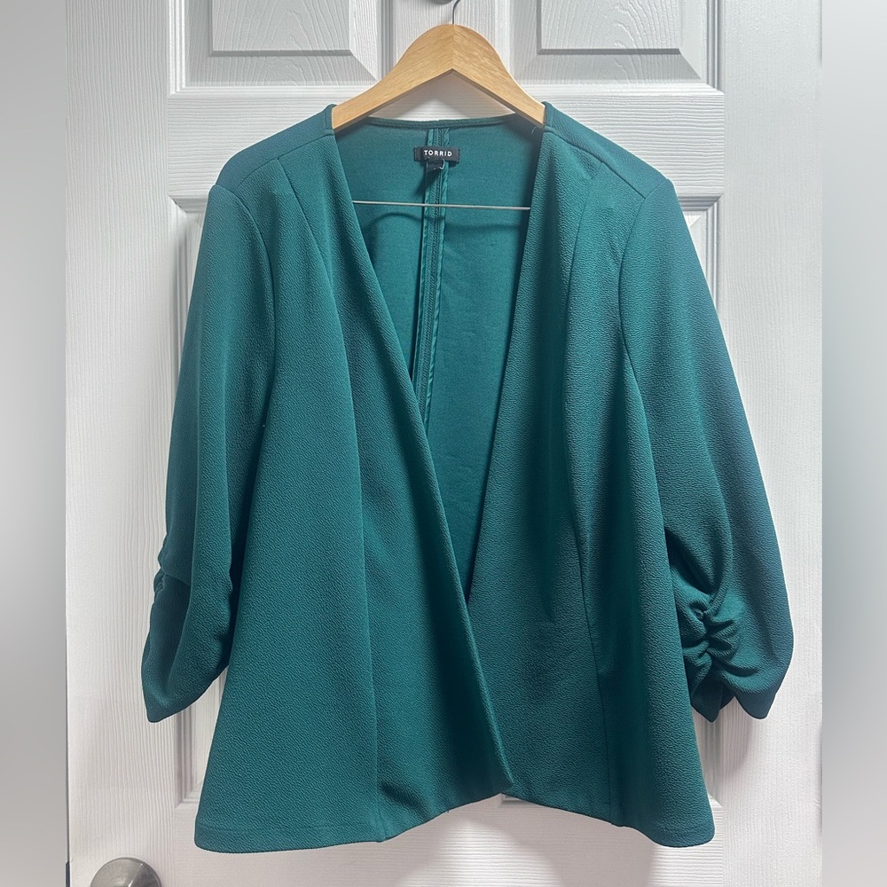 Torrid Green Draped Open-Front Jacket